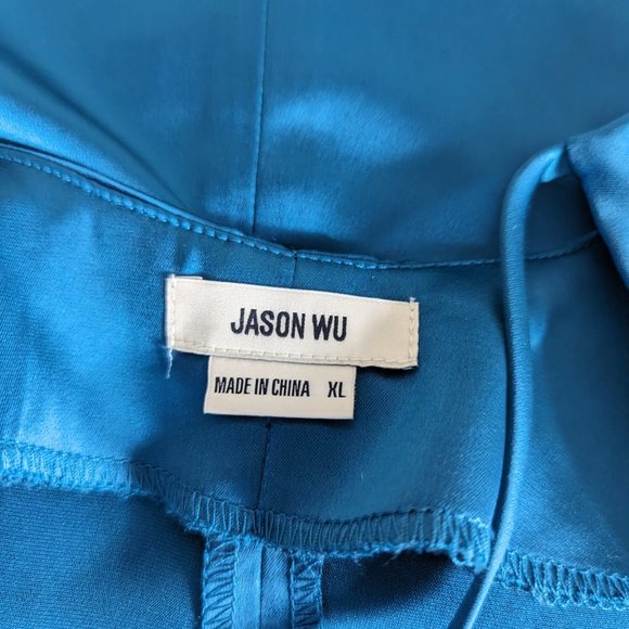 NWT Jason Wu Blue Satin Sleeveless Back Cutout Slit Slip Midi Dress Size XL - Picture 7 of 8